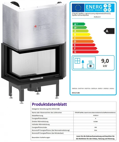 EEK A - Eck-Kamineinsatz HITZE Albero AL9LG.H DECO Mit Schiebetür, Links -9kW 4 EEK A - Eck-Kamineinsatz HITZE Albero AL9LG.H DECO Mit Schiebetür, Links -9kW – Bild 4