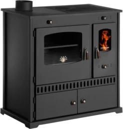 EEK A+ Küchenofen Holzherd Perfect ECO Schwarz, Linke Version - 7 KW Dauerbrandherd