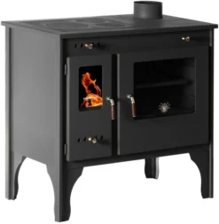EEK A+ Küchenofen Holzherd Retro ECO Schwarz, Rechte Version - 7 KW Dauerbrandherd
