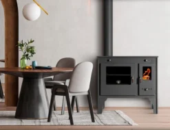 EEK A+ Küchenofen Holzherd Retro ECO Schwarz, Linke Version - 7 KW Dauerbrandherd -Kaminöfen Verkaufsgeschäft Holzherd RETRO ECO int links