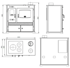 EEK A+ Küchenofen Holzherd Perfect ECO Schwarz, Rechte Version - 7 KW Dauerbrandherd -Kaminöfen Verkaufsgeschäft Masse Perfect ECO