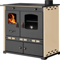 EEK A+ Küchenofen Holzherd Perfect ECO LUX Creme, Rechte Version - 7,38 KW Dauerbrandherd