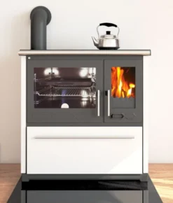 EEK A+ Küchenofen Holzherd Plamen 850 Weiß, Linke Version - 8 KW Dauerbrandherd
