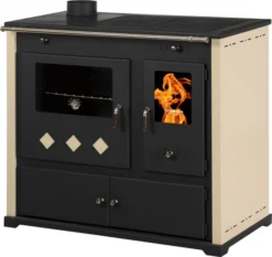 EEK A+ Küchenofen Holzherd Practik LUX Creme, Linke Version - 9,5 KW, Ext. Zuluft - Dauerbrand -Kaminöfen Verkaufsgeschäft Practik LUX creme links 1