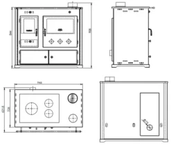 EEK A+ Küchenofen Holzherd Practik LUX Bordeaux, Rechte Version - 9,5 KW, Ext. Zuluft - Dauerbrand -Kaminöfen Verkaufsgeschäft Practik LUX masse 33515 4