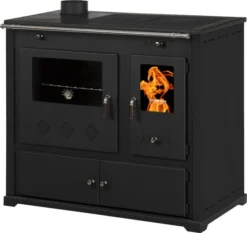 EEK A+ Küchenofen Holzherd Practik LUX Schwarz, Linke Version - 9,5 KW, Ext. Zuluft - Dauerbrand -Kaminöfen Verkaufsgeschäft Practik LUX schwarz1 links1