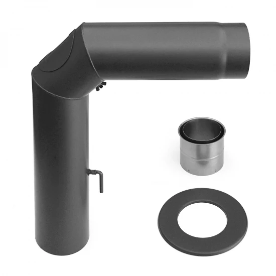 150 Mm - Rauchrohr Set Eckig 3-teilig Geschweißt Mit Drosselklappe In Gussgrau 1 150 Mm - Rauchrohr Set Eckig 3-teilig Geschweißt Mit Drosselklappe In Gussgrau