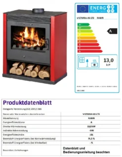 EEK A Kaminofen Victoria Rubin Rot Mit XXL-Sichtscheibe – 13kW -Kaminöfen Verkaufsgeschäft Rubin rot fertig