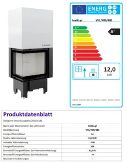 *EEK A+ ECK-Kamineinsatz Kratki VNL/700/480 Links Mit Schiebetür - 12 KW -Kaminöfen Verkaufsgeschäft VNL700480