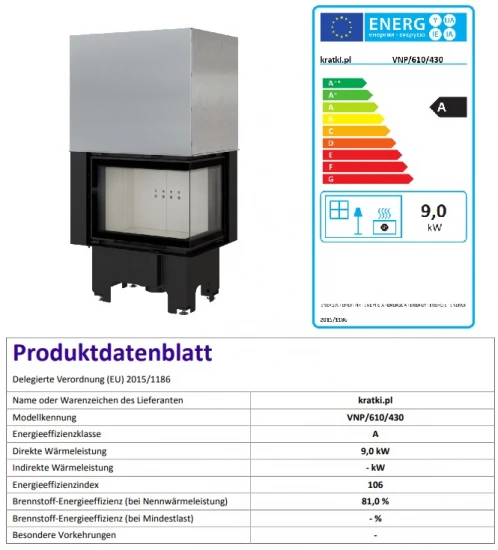 *EEK A ECK-Kamineinsatz Kratki VNP/610/430 Rechts Mit Schiebetür - 9 KW 2 *EEK A ECK-Kamineinsatz Kratki VNP/610/430 Rechts Mit Schiebetür - 9 KW – Bild 2
