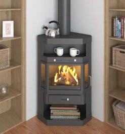 EEK A Eck-Kaminofen Victoria Panama, Schwarz, Dauerbrandfähig – 9kW