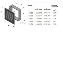 Luftgitter, Lamellen Feststehend, 17x17cm, Weiß -Kaminöfen Verkaufsgeschäft abmessung luftgitter lamelle 22260 3