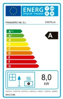 EEK A Kaminofen Panadero Castilla EcoDesign Mit Herdplatte - 8,0 KW -Kaminöfen Verkaufsgeschäft castilla energielabel