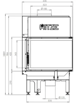 EEK A - Eck-Kamineinsatz HITZE Albero AL9R.H DECO Mit Seitenglas Rechts - 9kW -Kaminöfen Verkaufsgeschäft hitze ma zeichnung3