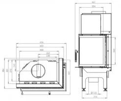 EEK A - Eck-Kamineinsatz HITZE Albero AL9R.H DECO Mit Seitenglas Rechts - 9kW -Kaminöfen Verkaufsgeschäft hitze ma zeichnung4