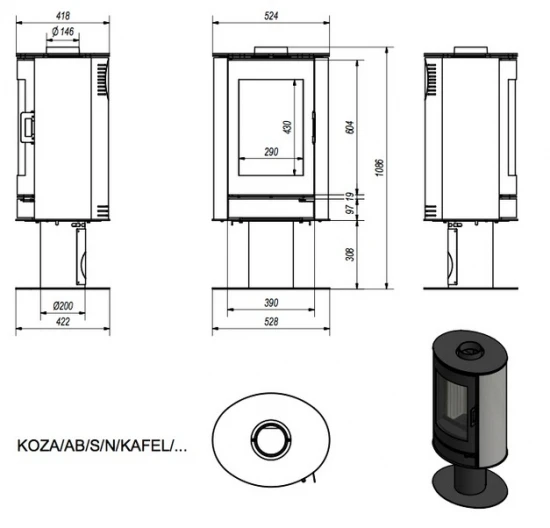 *EEK A - Kaminofen Kratki KOZA AB S N Mit Standfuß Und Roten Kacheln - 8 KW 5 *EEK A - Kaminofen Kratki KOZA AB S N Mit Standfuß Und Roten Kacheln - 8 KW – Bild 5