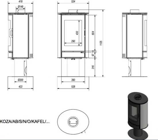*EEK A - 360° Drehbarer Kaminofen Kratki KOZA AB S NO Mit Schwarzen Kacheln - 8 KW 4 *EEK A - 360° Drehbarer Kaminofen Kratki KOZA AB S NO Mit Schwarzen Kacheln - 8 KW – Bild 4